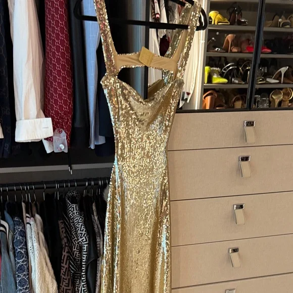 slim fit dress slacks Atticus Knit Maxi Dress with Sequin / Gold | Meshki main image 0